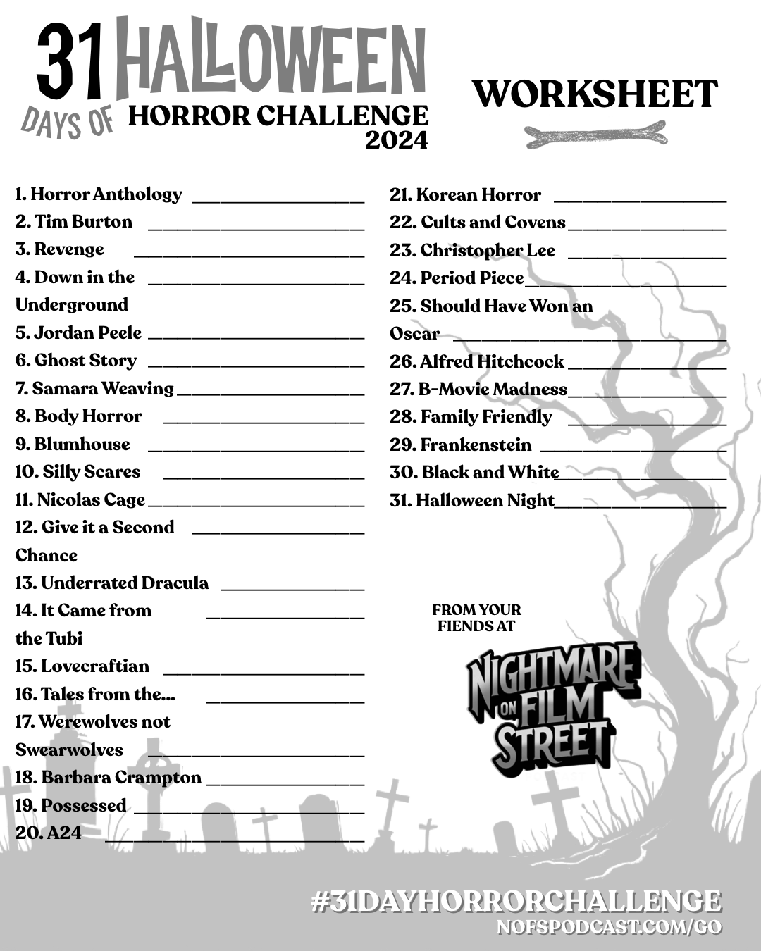 Join the Ultimate Halloween Movie Marathon with the #31DayHorrorChallenge from Nightmare on Film Street 2024